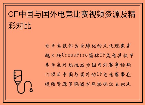 CF中国与国外电竞比赛视频资源及精彩对比